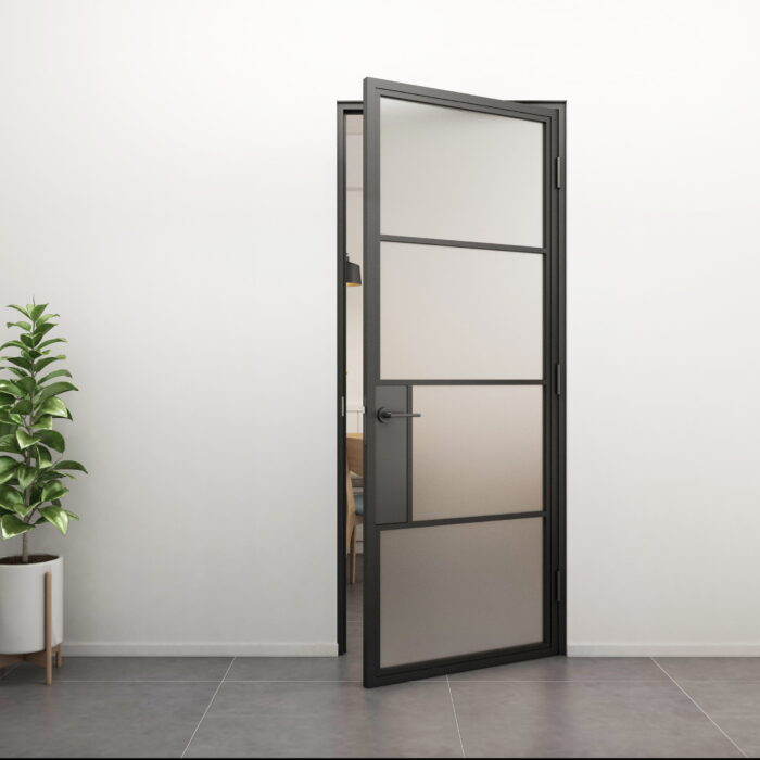 Stalen scharnierdeur met klink 231.5x93 linksdraaiend rookglas