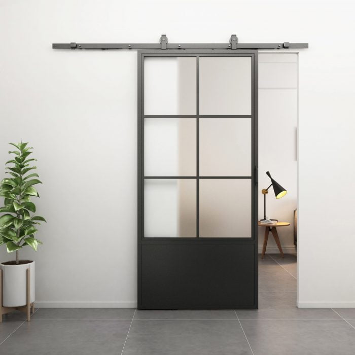 Stalen schuifdeur Kickplate 210x100 Mat Glas