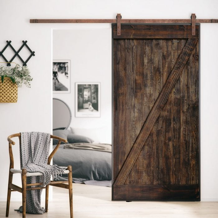 Houten schuifdeur Donker Pijnboomhout en Staal 210x100