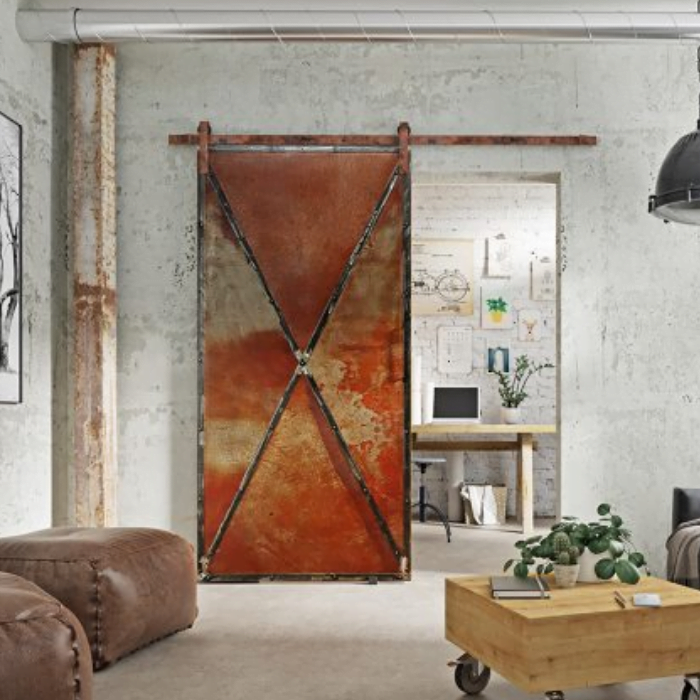 Houten schuifdeur Roestig Metaal en Hout 210x100