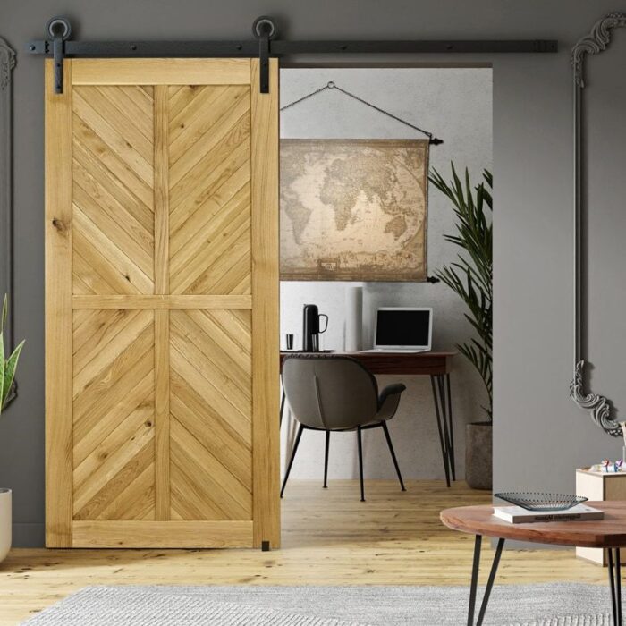 Houten schuifdeur Eiken Chevron line onbehandeld