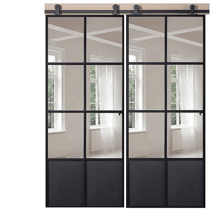 Dubbele stalen schuifdeur Smartline 6-vaks kickplate helder glas - Afbeelding 3