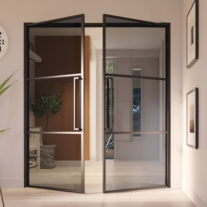 Dubbele stalen scharnierdeur SLIMLINE rookglas maatwerk