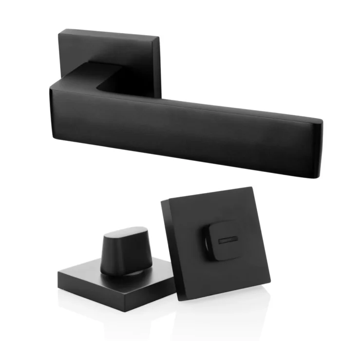 Mooi Deurbeslag Nova21 geveerde deurklink zwart met WC slot