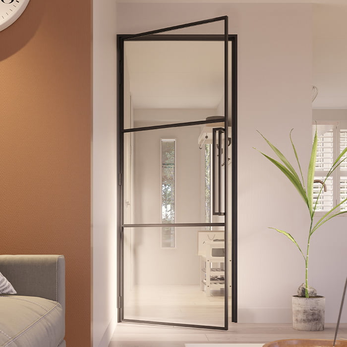 Stalen scharnierdeur Slimline 3-vaks magneetsluiting linksdraaiend helder glas