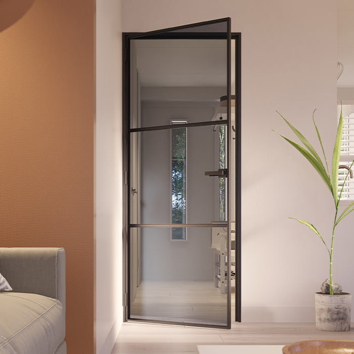 Stalen scharnierdeur Slimline 3-vaks klinksluiting linksdraaiend rookglas