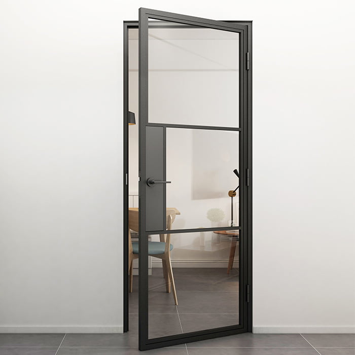 Stalen scharnierdeur met klink helder glas