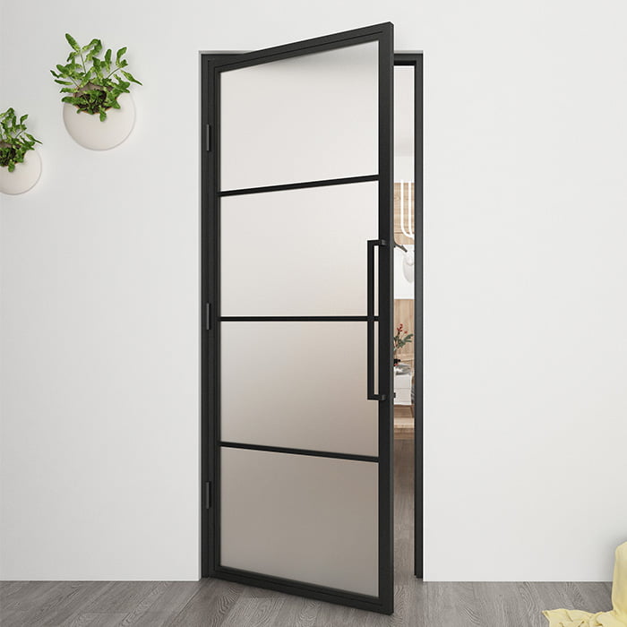 Maatwerk stalen scharnierdeur Smartline 4 vakken linksdraaiend mat glas