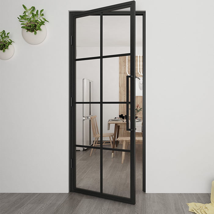 Maatwerk stalen scharnierdeur Smartline 8 vakken helder glas