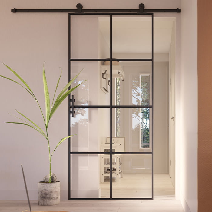 Stalen schuifdeur Slimline 8-vaks helder glas