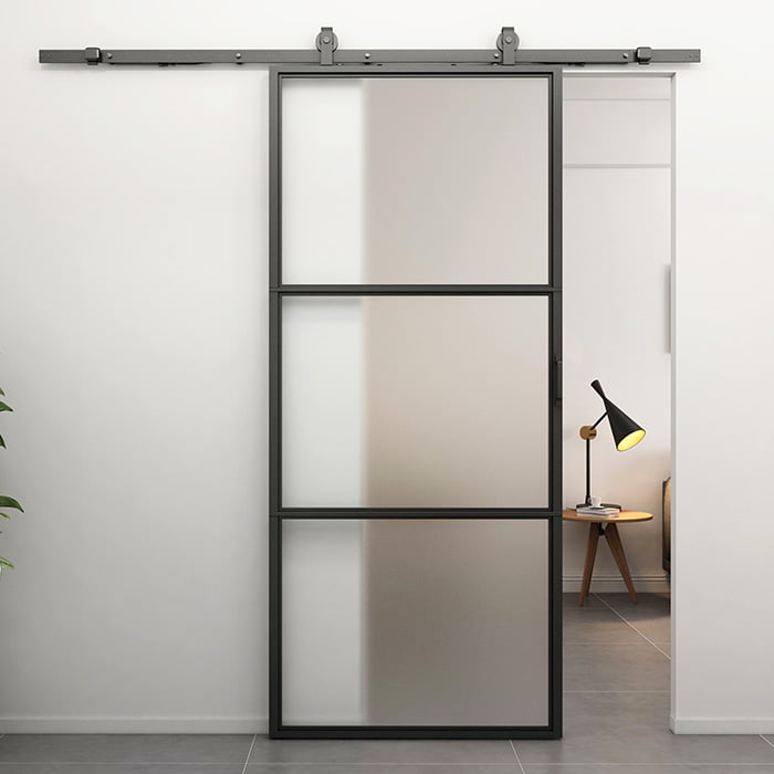 Maatwerk stalen schuifdeur Smartline 3-vaks mat glas