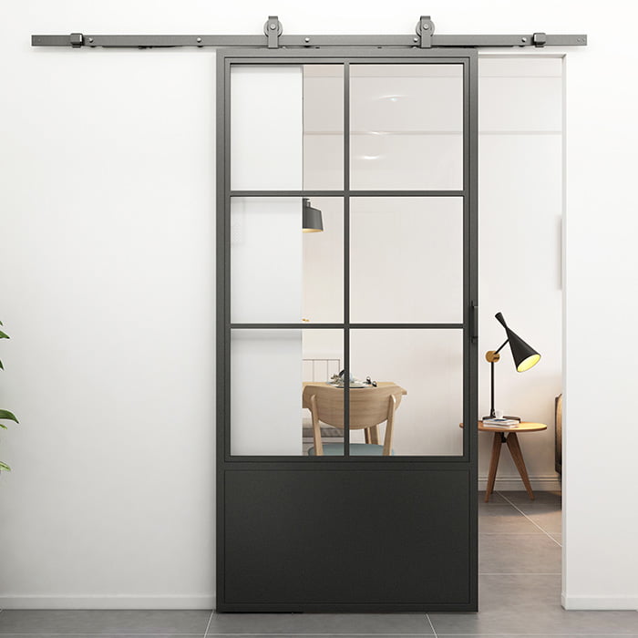 Stalen schuifdeur Smartline 6-vaks kickplate helder glas