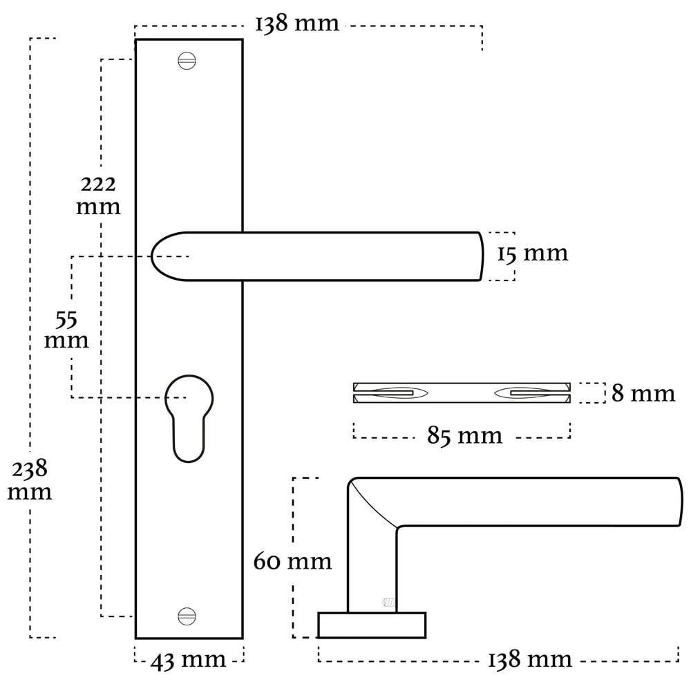 Deurbeslag set Ferro met cilindergat en loopslot - Afbeelding 3