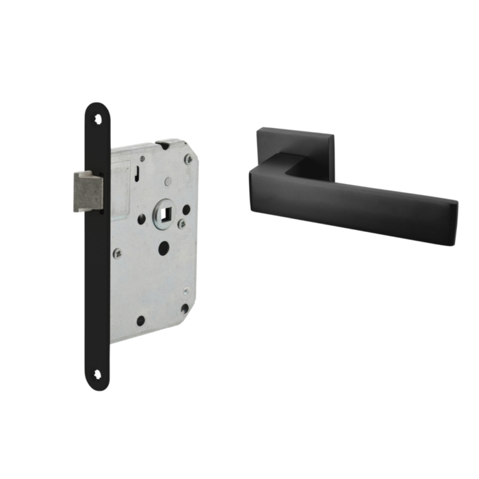Deurbeslag set loopslot en deurklink Nova21 geveerd zwart