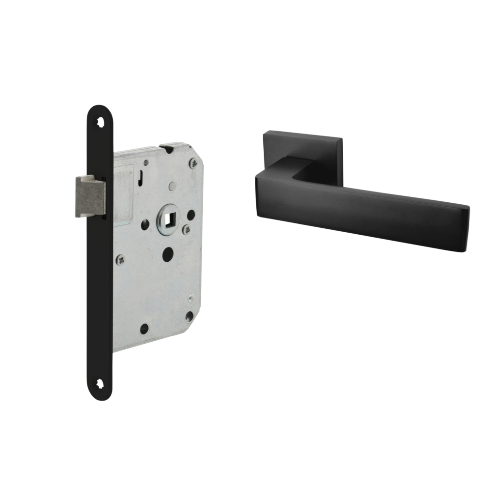 Deurbeslag set loopslot en deurklink Nova21 geveerd zwart