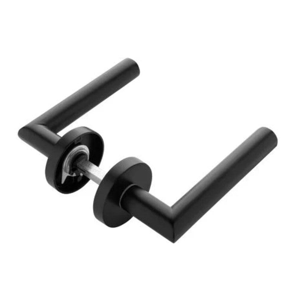 Deurbeslag set loopslot en deurklink Modern geveerd zwart - Afbeelding 2