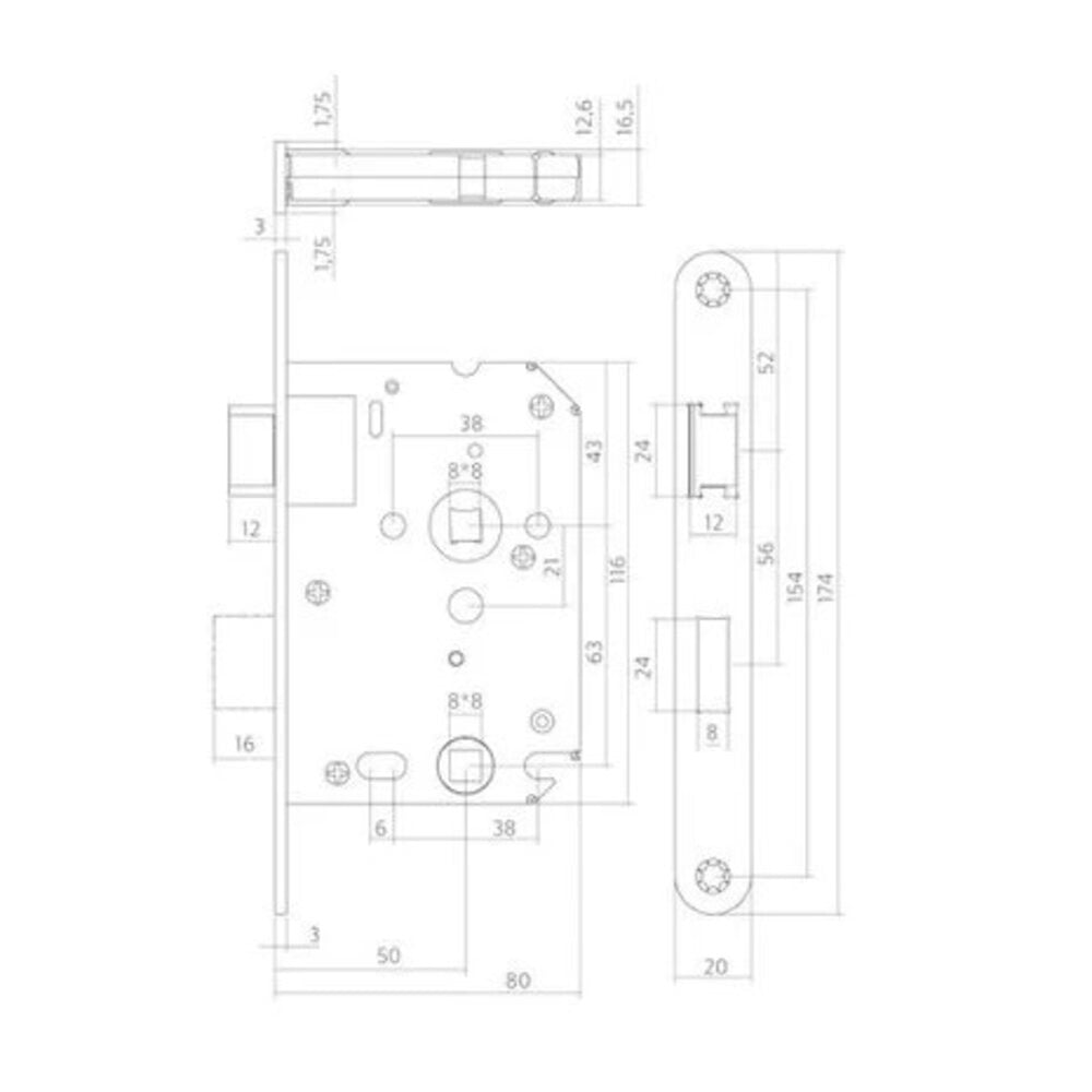 Deurbeslag set Lusso met loopslot en toilet-/badkamer sluiting - Afbeelding 5