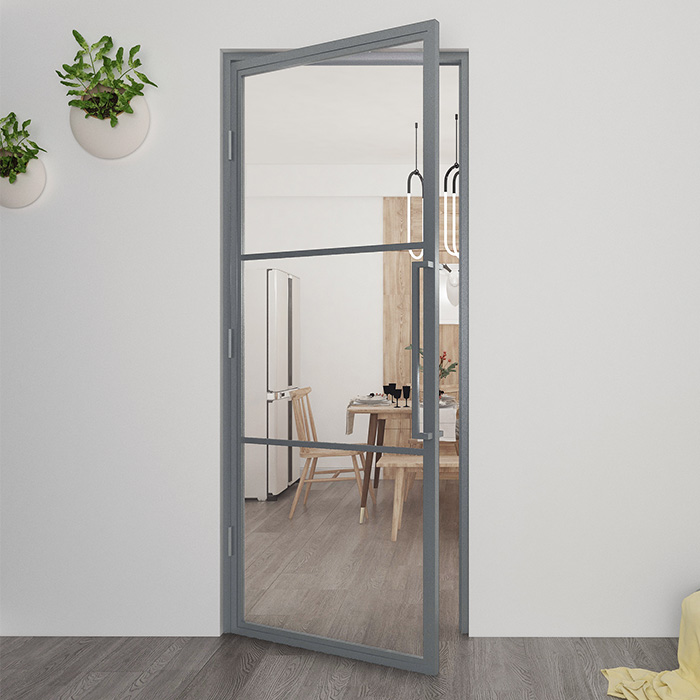 Maatwerk stalen scharnierdeur Colorline 3 vakken linksdraaiend venster grijs