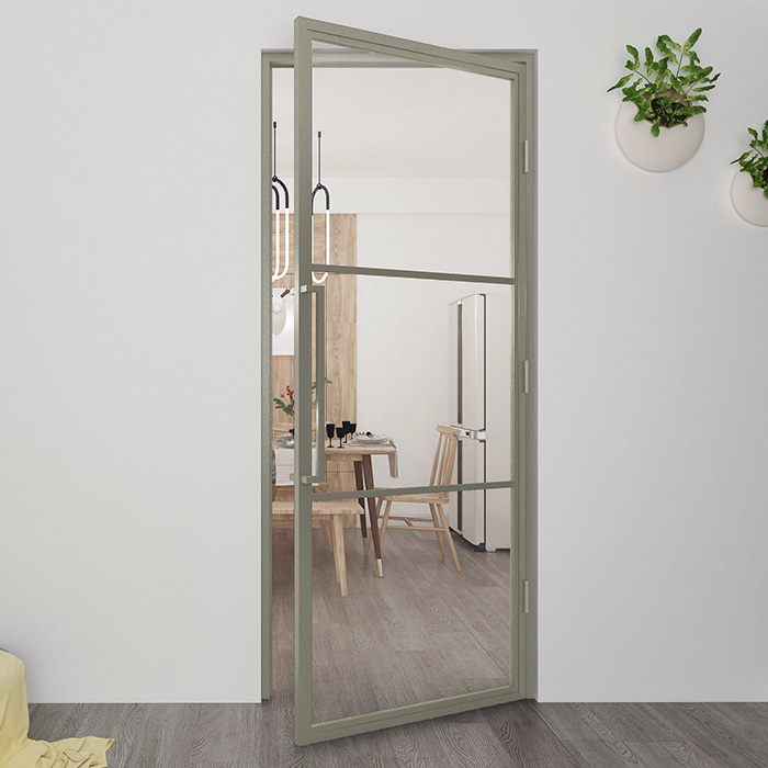 Maatwerk stalen scharnierdeur Colorline 3 vakken rechtsdraaiend kiezel grijs