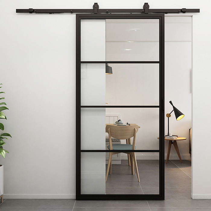 Maatwerk stalen schuifdeur Colorline 4 vakken grijs bruin