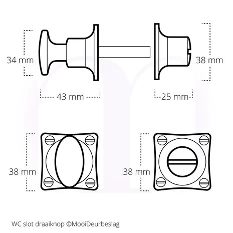 WC Slot Draaiknop messing getrommeld op vierkant rozet - Afbeelding 4