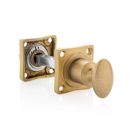 WC Slot Draaiknop messing getrommeld op vierkant rozet