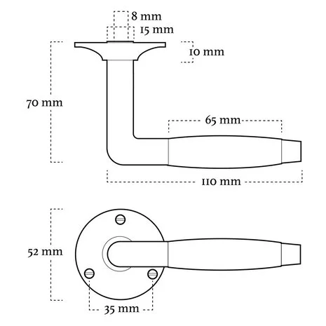 Geveerde deurklink jaren 30 model in messing getrommeld met rond rozet - Afbeelding 3