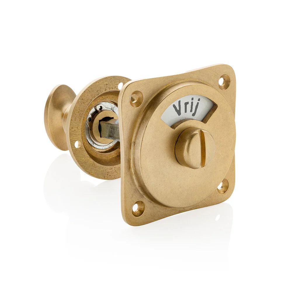 WC Slot Draaiknop vrij-bezet messing getrommeld rond rozet - Afbeelding 2