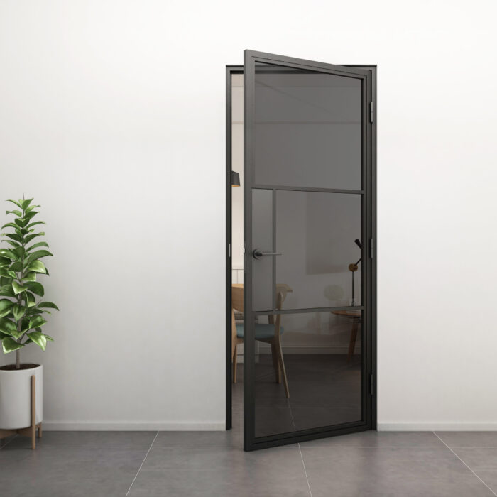 stalen scharnierdeur in het zwart