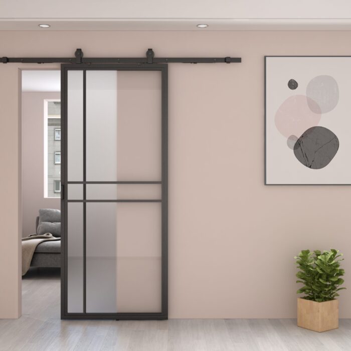 Maatwerk stalen schuifdeur Smartline 6-vaks glas asymmetrisch mat glas