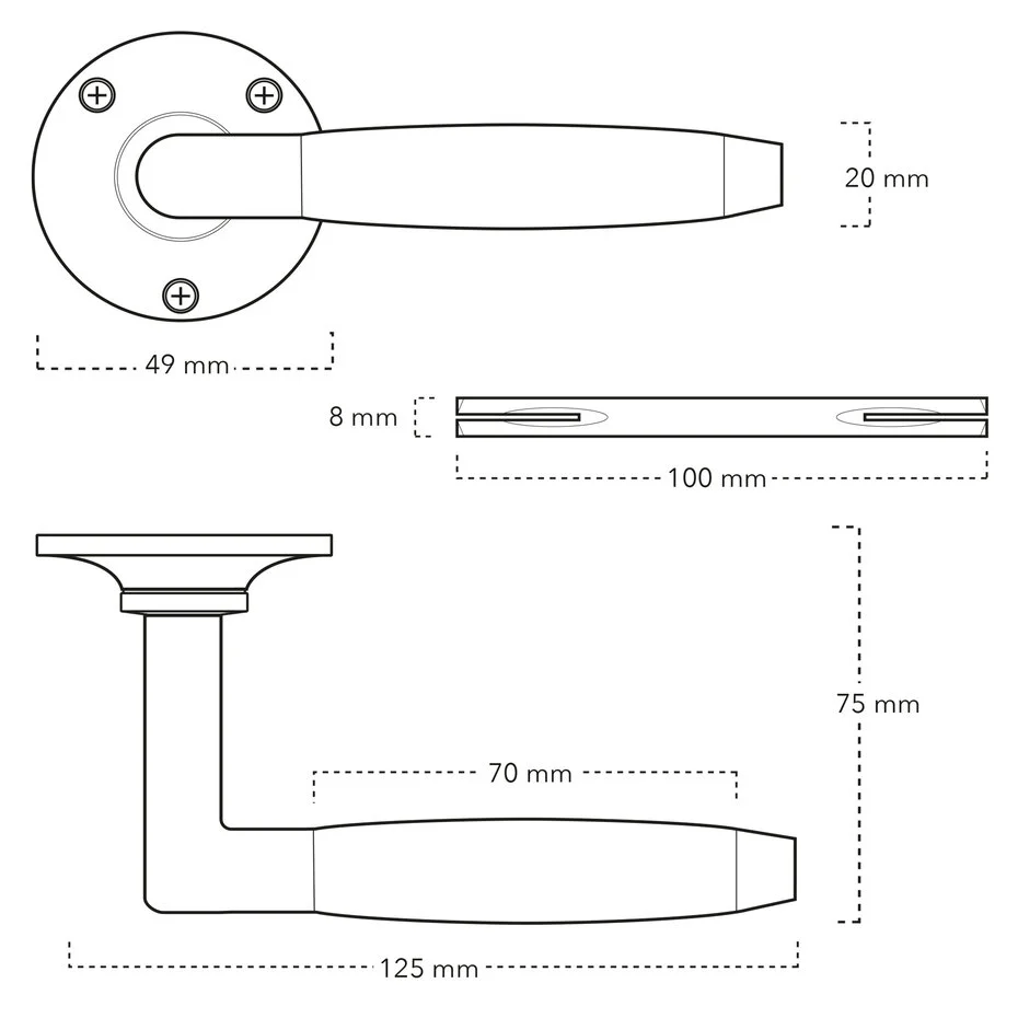 Klassieke geveerde deurklink, rond rozet, messing gelakt - Afbeelding 3
