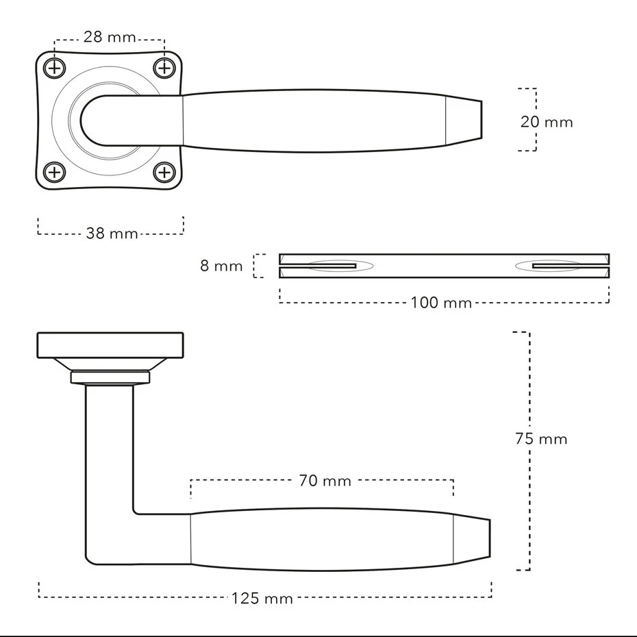 Klassieke geveerde deurklink, vierkant rozet, messing gelakt - Afbeelding 3