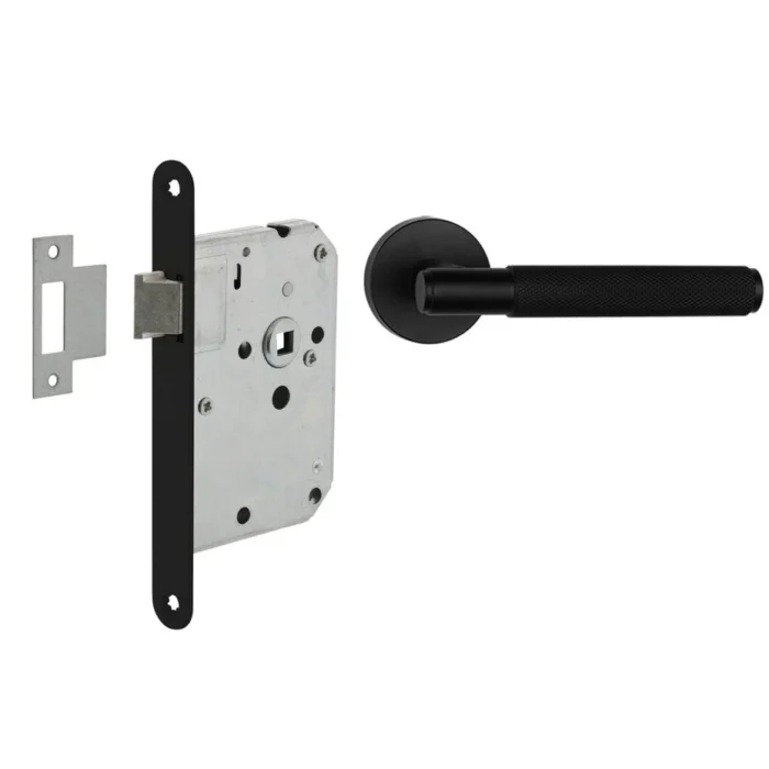 Deurbeslag set loopslot en deurklink Luxor mat zwart