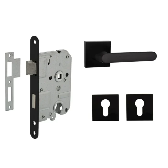 Deurbeslag set met cilinderrozet en deurklink Linee zwart