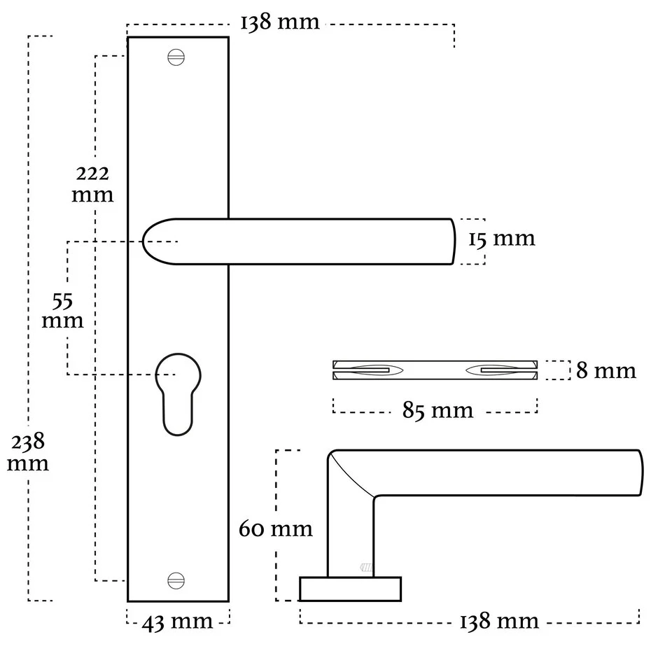 Deurklink Ferro geveerd op schild cilindergat 55mm wit - Afbeelding 3