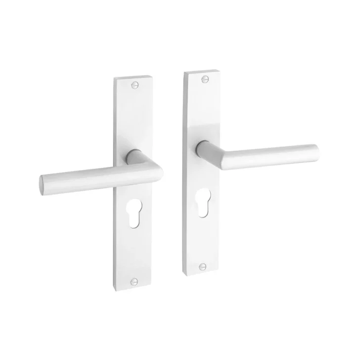 Deurklink Ferro geveerd op schild cilindergat 55mm wit