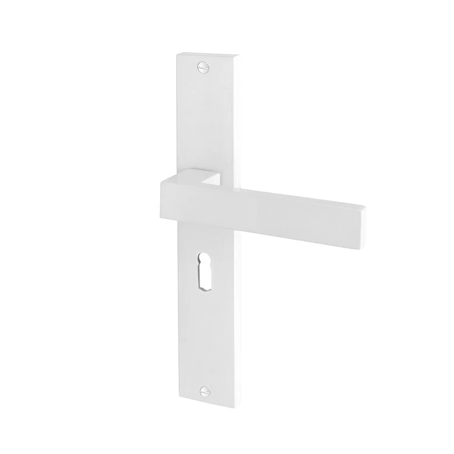 Witte deurklink Lusso geveerd op schild sleutelgat 55mm - Afbeelding 2