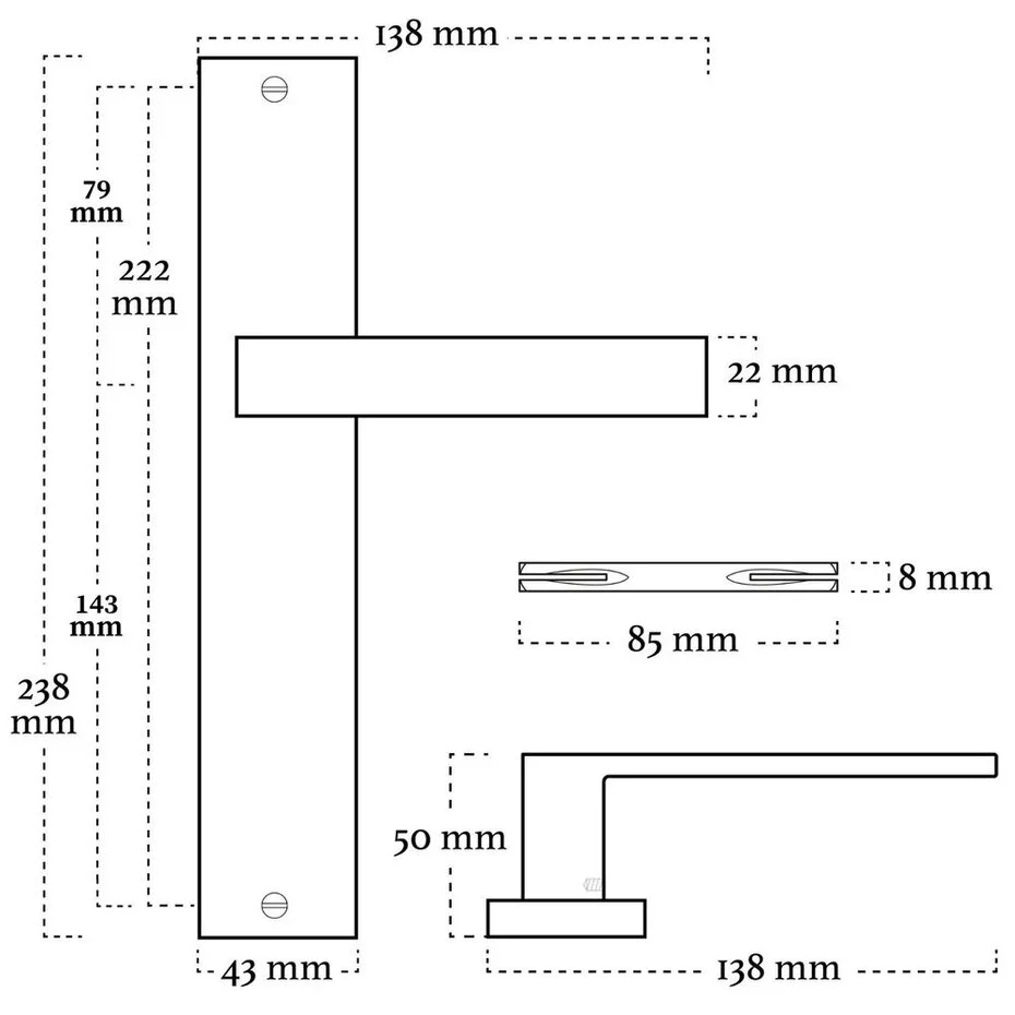 Deurklink Geveerde Lusso met schild wit - Afbeelding 3